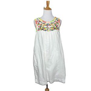 J Crew Shift Dress White Linen Blend Floral Crochet Boho Style Size 8 Womens